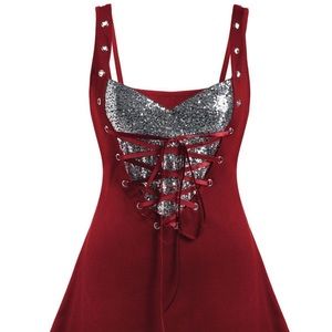 Sequined lace up rings tank top